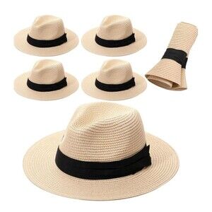 6 Pcs Panama Straw Hats for Men and Women Foldable Wide Brim Bride Hats...